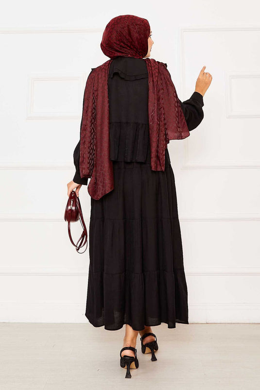 بدلة تنورة برباط أمامي وياقة للأطفال باللون الأسود