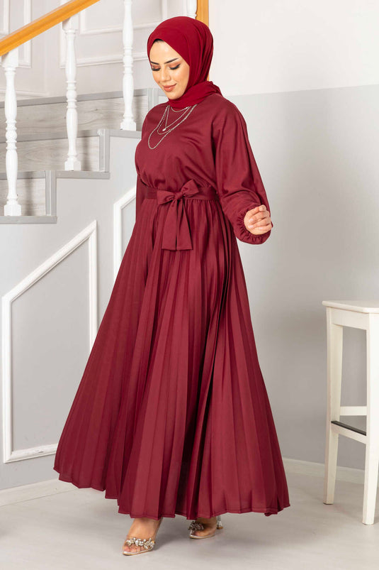 Robe Hijab Plissée Begonia Rouge Claret