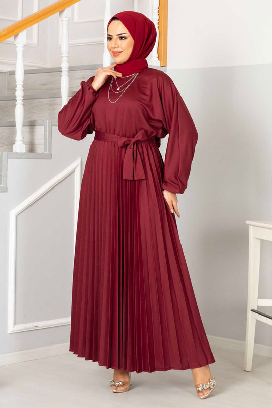 Robe Hijab Plissée Begonia Rouge Claret