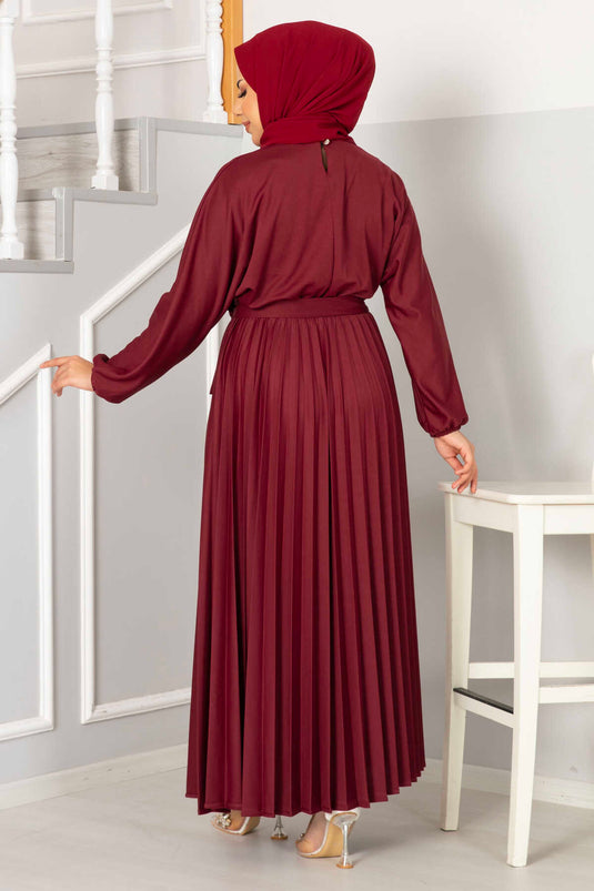Robe Hijab Plissée Begonia Rouge Claret