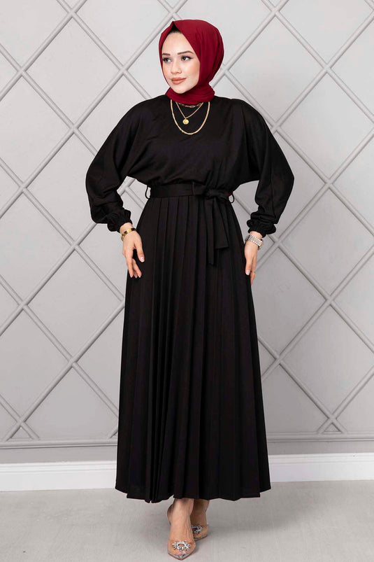 Begonia Plissiertes Hijab-Kleid Schwarz