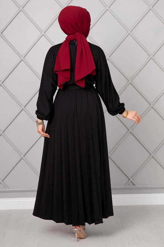Begonia Plissiertes Hijab-Kleid Schwarz