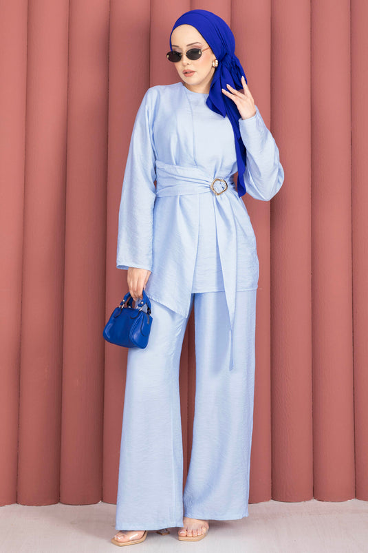 Ensemble tunique et pantalon avec détails d'accessoires Bel, bleu bébé