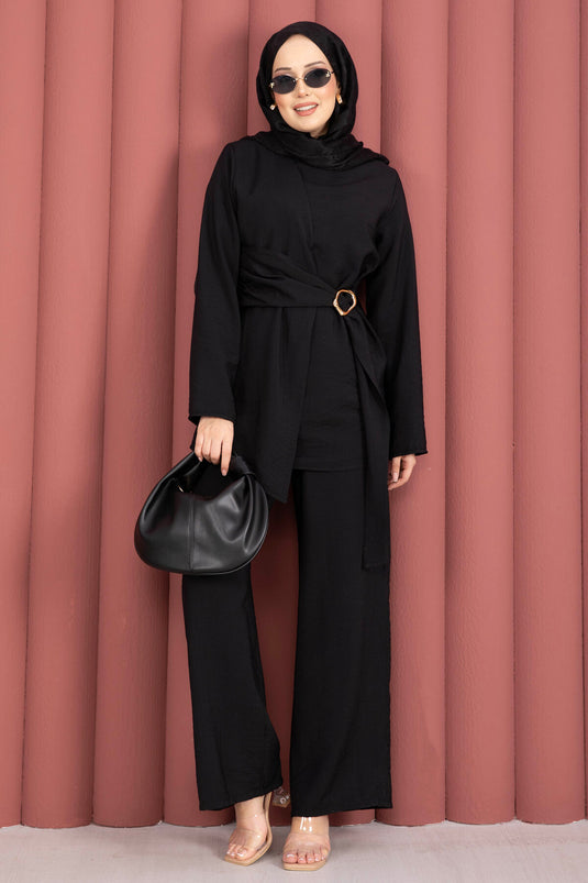 Belaccessoire Details Tuniek Broek Tweedelig Set Zwart
