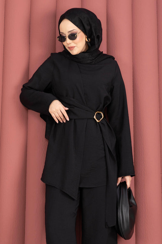 Belaccessoire Details Tuniek Broek Tweedelig Set Zwart
