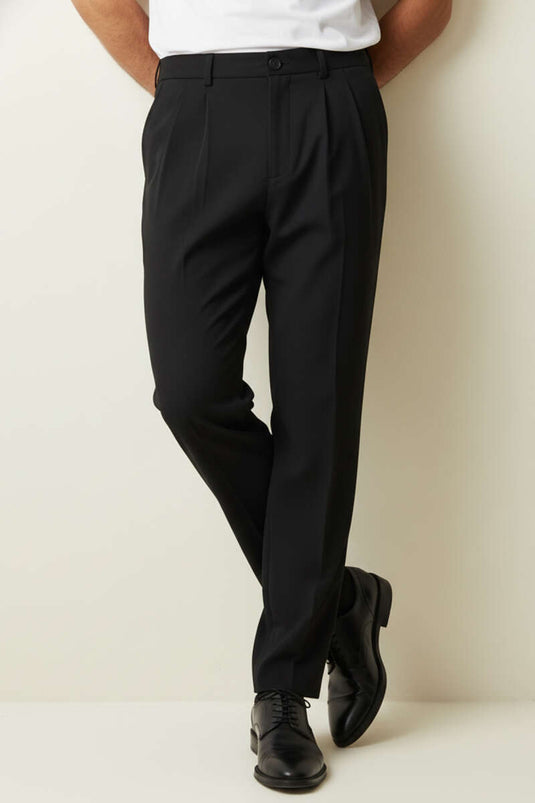 Pantalon en tissu pour homme avec taille élastique, noir