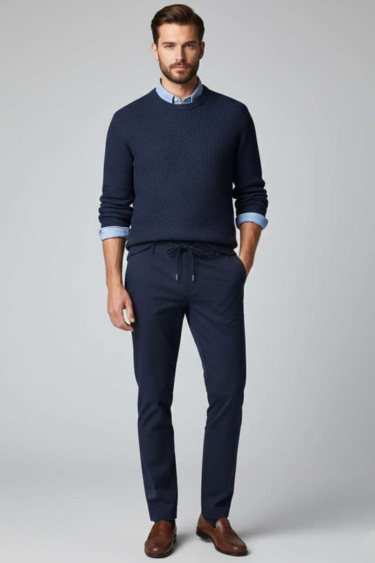 Pantalon homme étroit à poches avec cordon Bel, bleu marine foncé