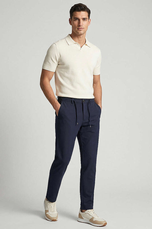 Pantaloni Jogger Uomo con Dettaglio Laccio Bel Blu Scuro