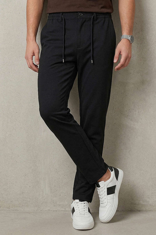 Bel mit Kordelzug Jogger Herrenhose Schwarz