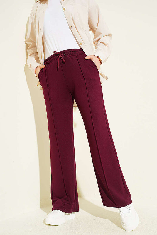 Pantalon à cordon Bel avec fermeture à glissière couleur prune