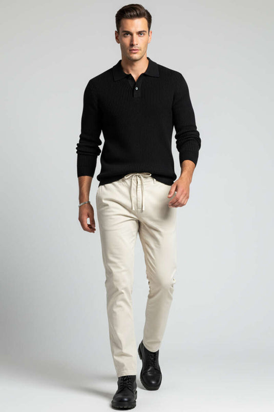 Pantalon homme beige avec ceinture à cordon de serrage