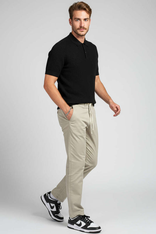 Pantalon homme à taille élastiquée avec cordon de serrage, couleur gris cendré