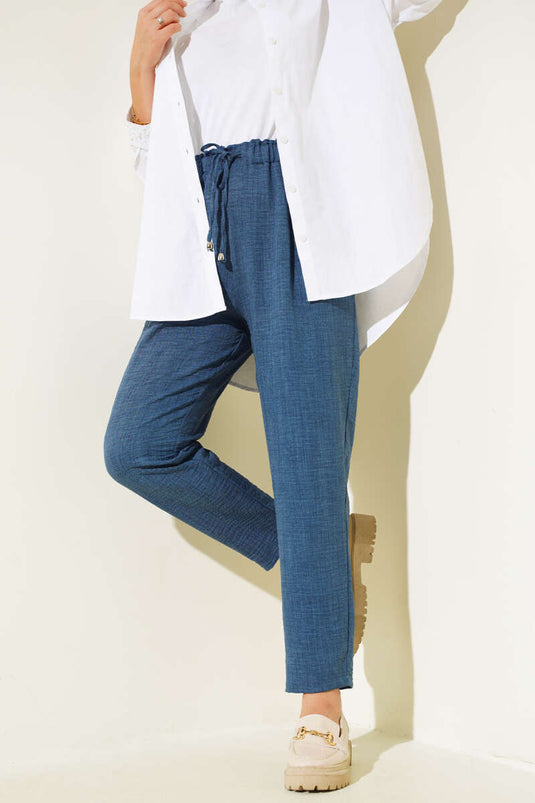 Pantaloni a carota in pizzo in vita Indaco