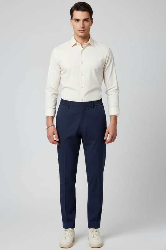 Men's Pants with Elastic Waistband, Navy Blue