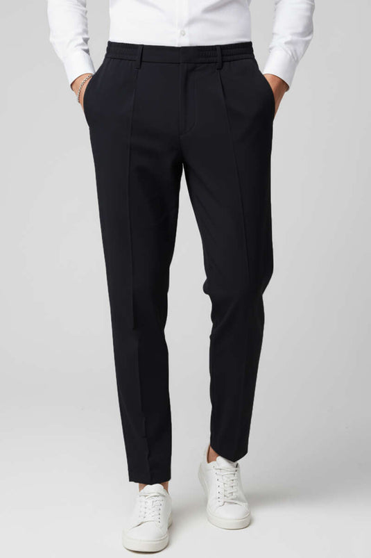 Pantalones negros para hombre con cintura elástica y cordón