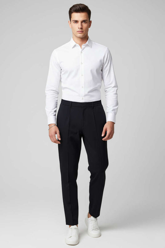 Pantalones negros para hombre con cintura elástica y cordón