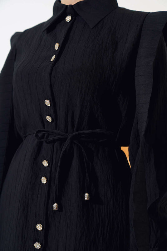 Belted Shoulder Cape Shirt Black
