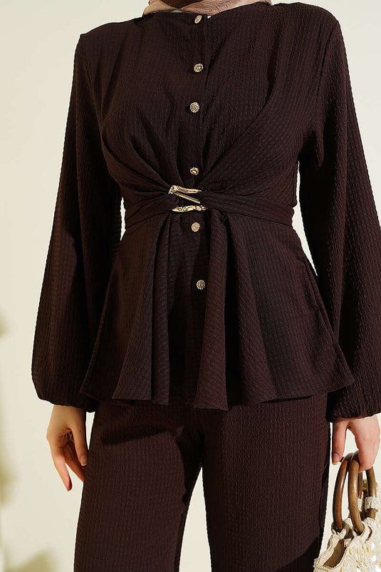 Ensemble double avec ceinture nouée et boucle, couleur café