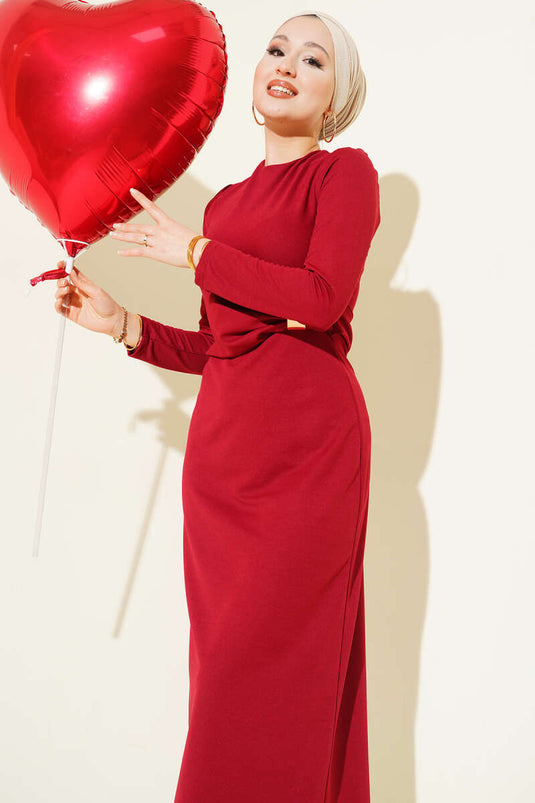 Bel mit Raffungsdetail Abendkleid Bordeaux