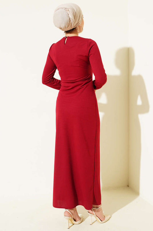 Bel mit Raffungsdetail Abendkleid Bordeaux