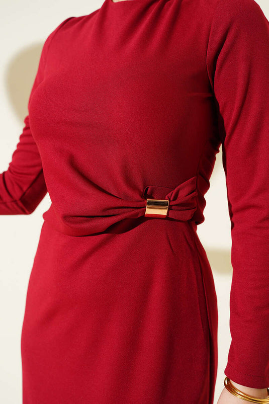 Bel mit Raffungsdetail Abendkleid Bordeaux