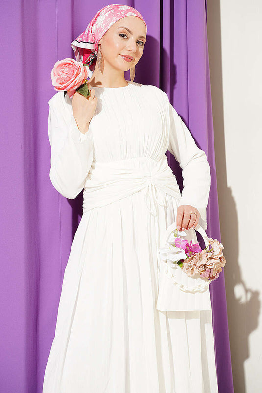 Robe avec détail froncé Bel en écru