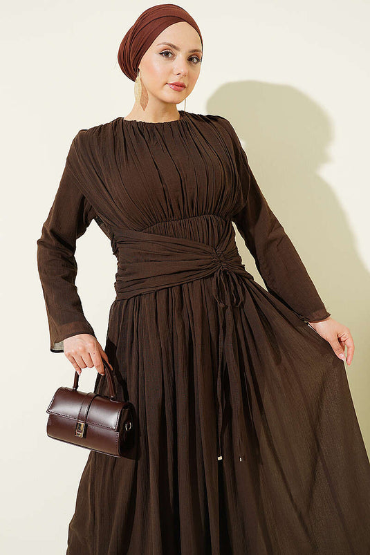 Robe avec détail froncé Bel, couleur café