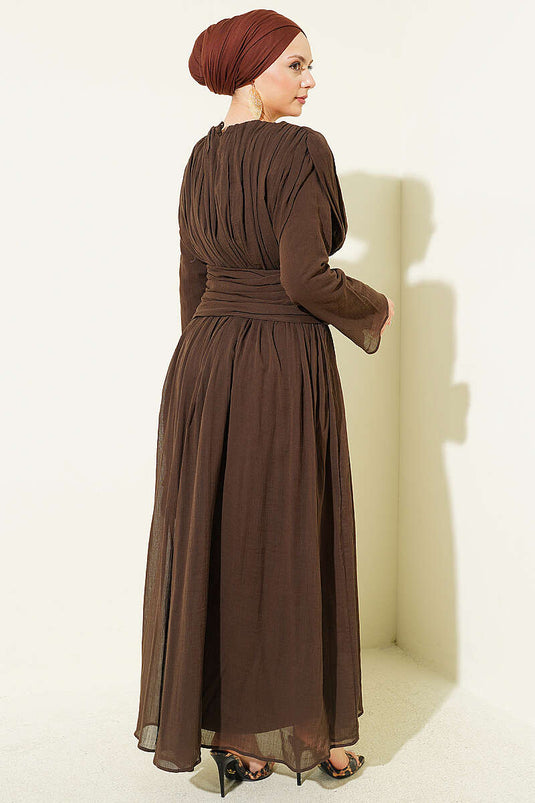 Robe avec détail froncé Bel, couleur café