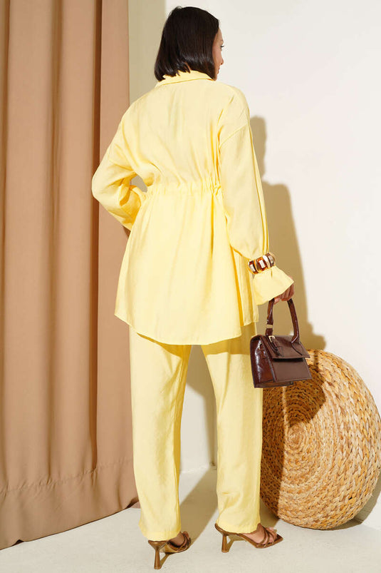 Taille Trekkoord Zak Tweedelig Pak Geel