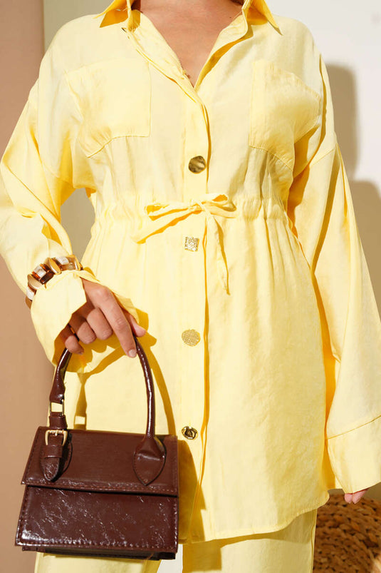 Taille Trekkoord Zak Tweedelig Pak Geel