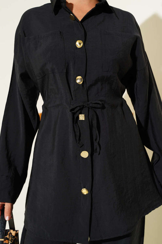 Taille Trekkoord Zak Tweedelig Pak Zwart