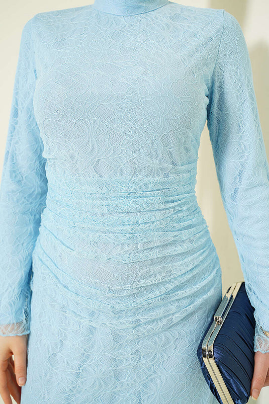 Robe de soirée en tulle dentelle avec fronces Bel, bleu bébé