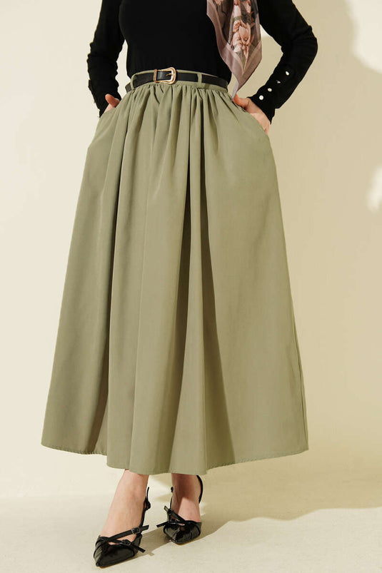 Jupe Plissée Vert Émeraude Avec Ceinture Et Poches