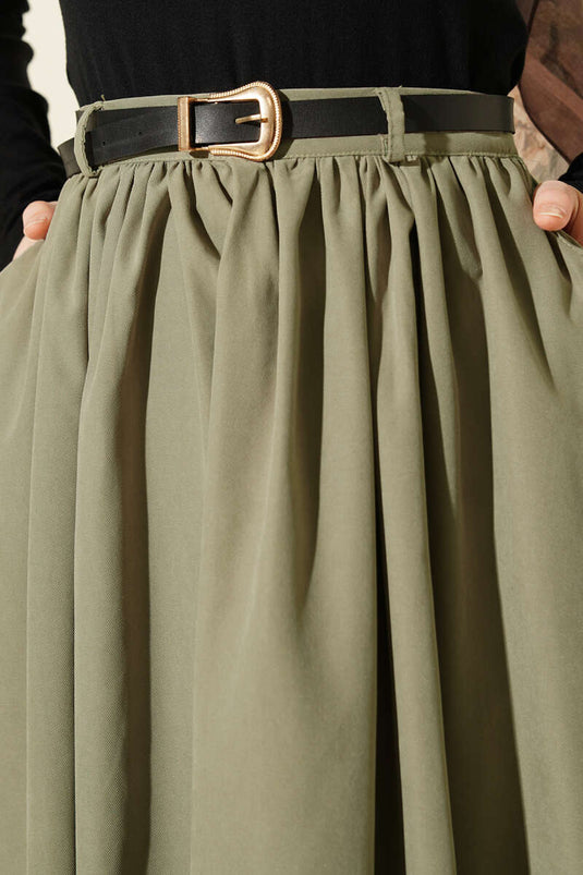 Jupe Plissée Vert Émeraude Avec Ceinture Et Poches