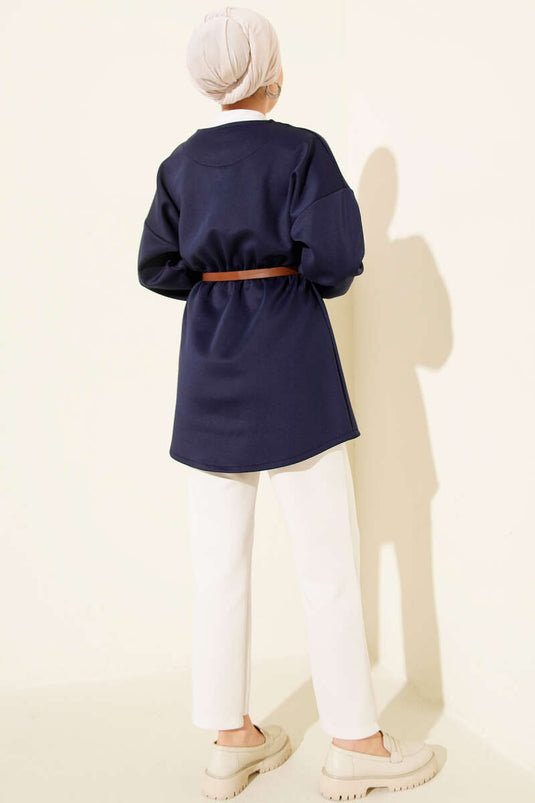 Bell Gathered Belted Scuba Jacket Navy Blue