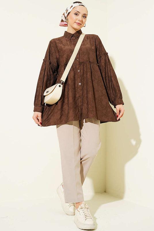 Chemise à motifs intégrés avec fronces Bel, couleur café