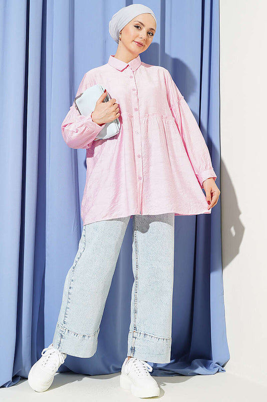 Chemise rose à motifs intégrés avec fronces Bel