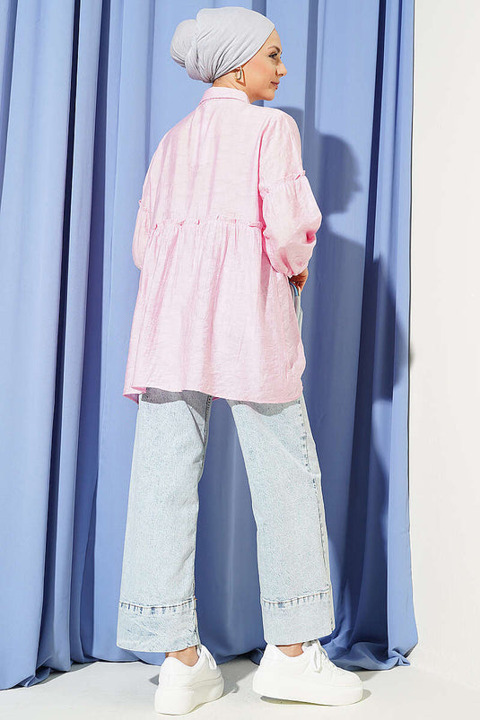 Chemise rose à motifs intégrés avec fronces Bel