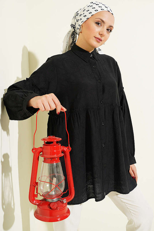 Chemise noire à motifs intégrés avec fronces Bel