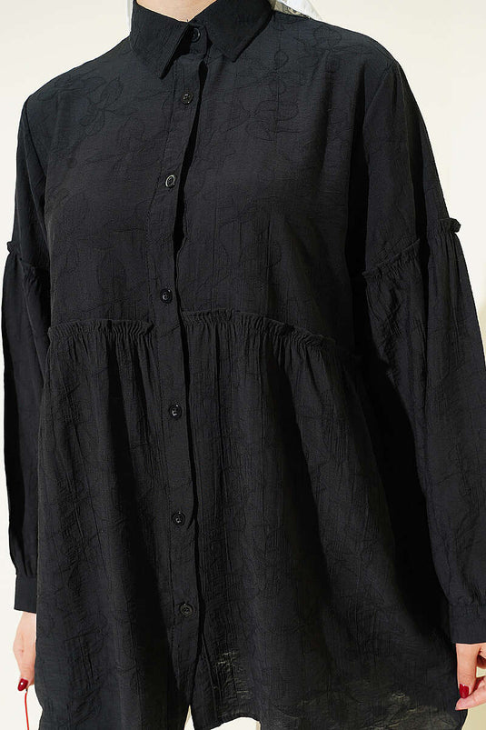 Chemise noire à motifs intégrés avec fronces Bel