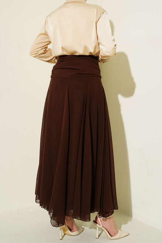 Gonna in chiffon con arricciature Bel color caffè