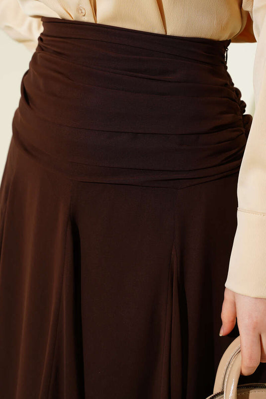 Chiffon Skirt with Waist Ruching Brown