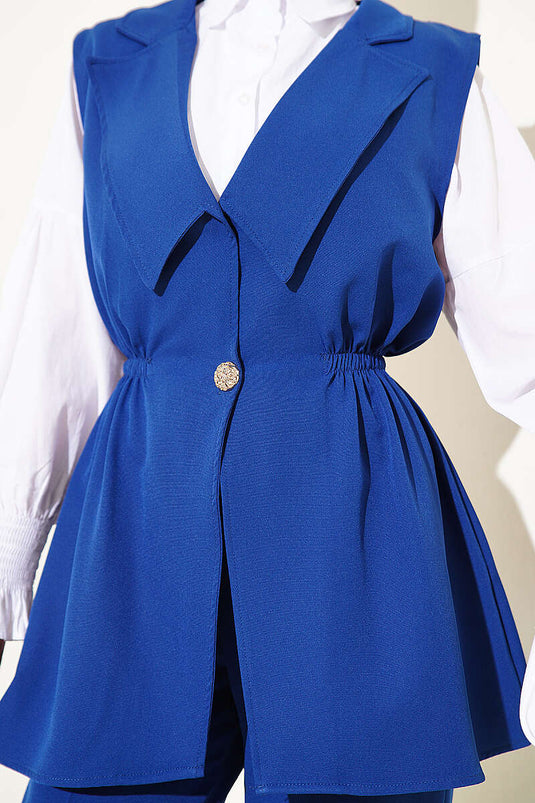 Ensemble deux pièces indigo avec gilet froncé Bel