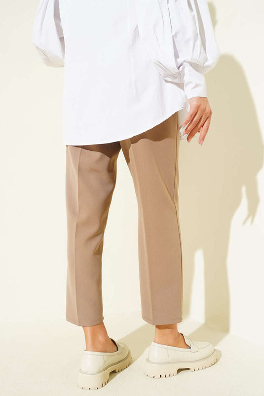 Waistband Slim Fit Fabric Trousers, Mink Color