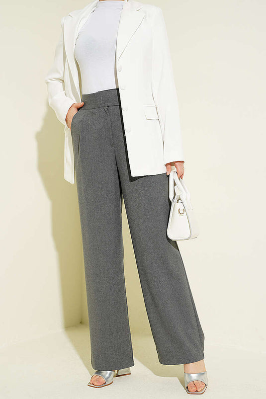 Pantalon Palazzo en tissu avec ceinture velcro, couleur fumée