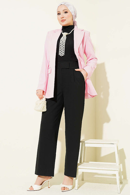 Pantalon Palazzo en tissu avec ceinture velcro Noir