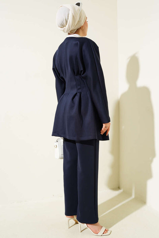 بدلة غوص من قطعتين مربوطة بخياطة على الخصر باللون الأزرق الداكن
