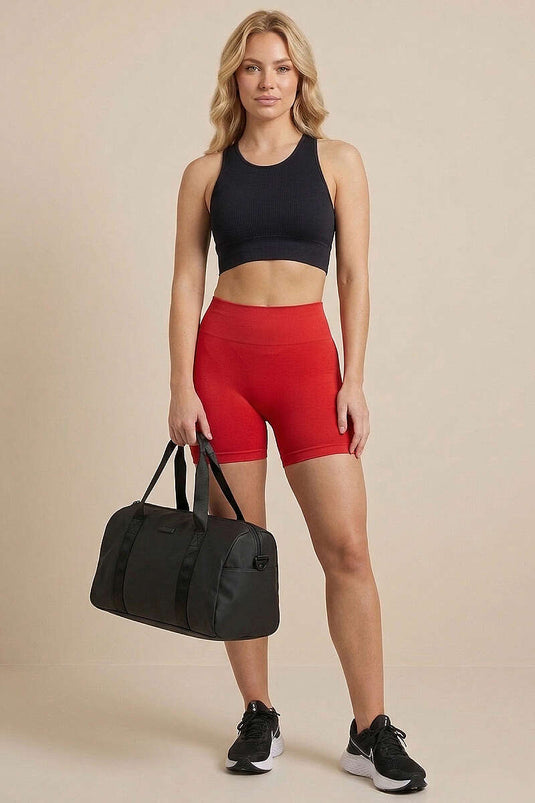 Red Sports Shorts with Waist Stitching