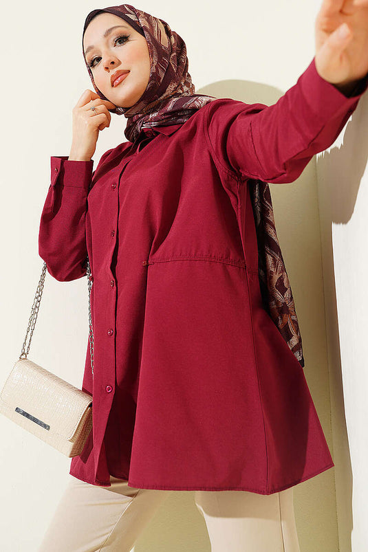 Basic Shirt with Waist Buttons Burgundy