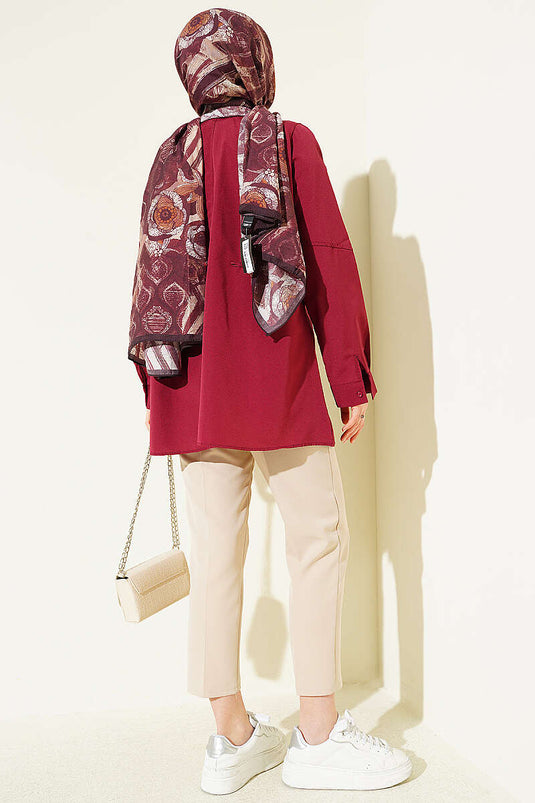Basic Shirt with Waist Buttons Burgundy